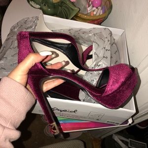 Red velvet heels